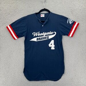 Vintage 80s Westgate Braves #4 Pennsylvania Baseball Jersey Adult Small USA Blue